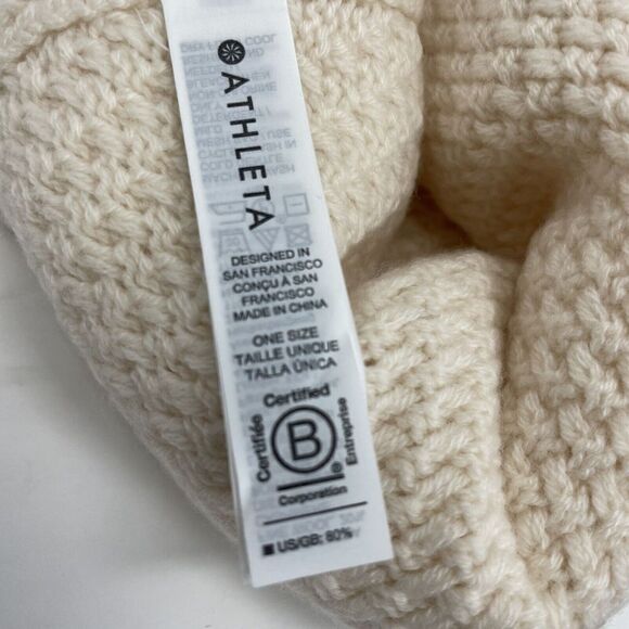 ATHLETA Womens Wool-Cashmere Beanie OS One Size Solid Cream Knit Cap Soft Cozy - Picture 11 of 13